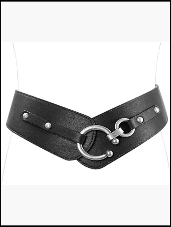 Faux Leather Wide Elastic Belt with Studded Buckle for Dresses Coats main image 5